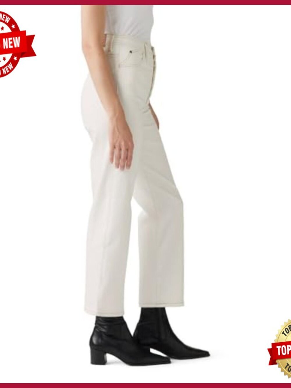 High Rise Straight Leg Ankle Jeans with Riveted Design - Picture 3 of 3